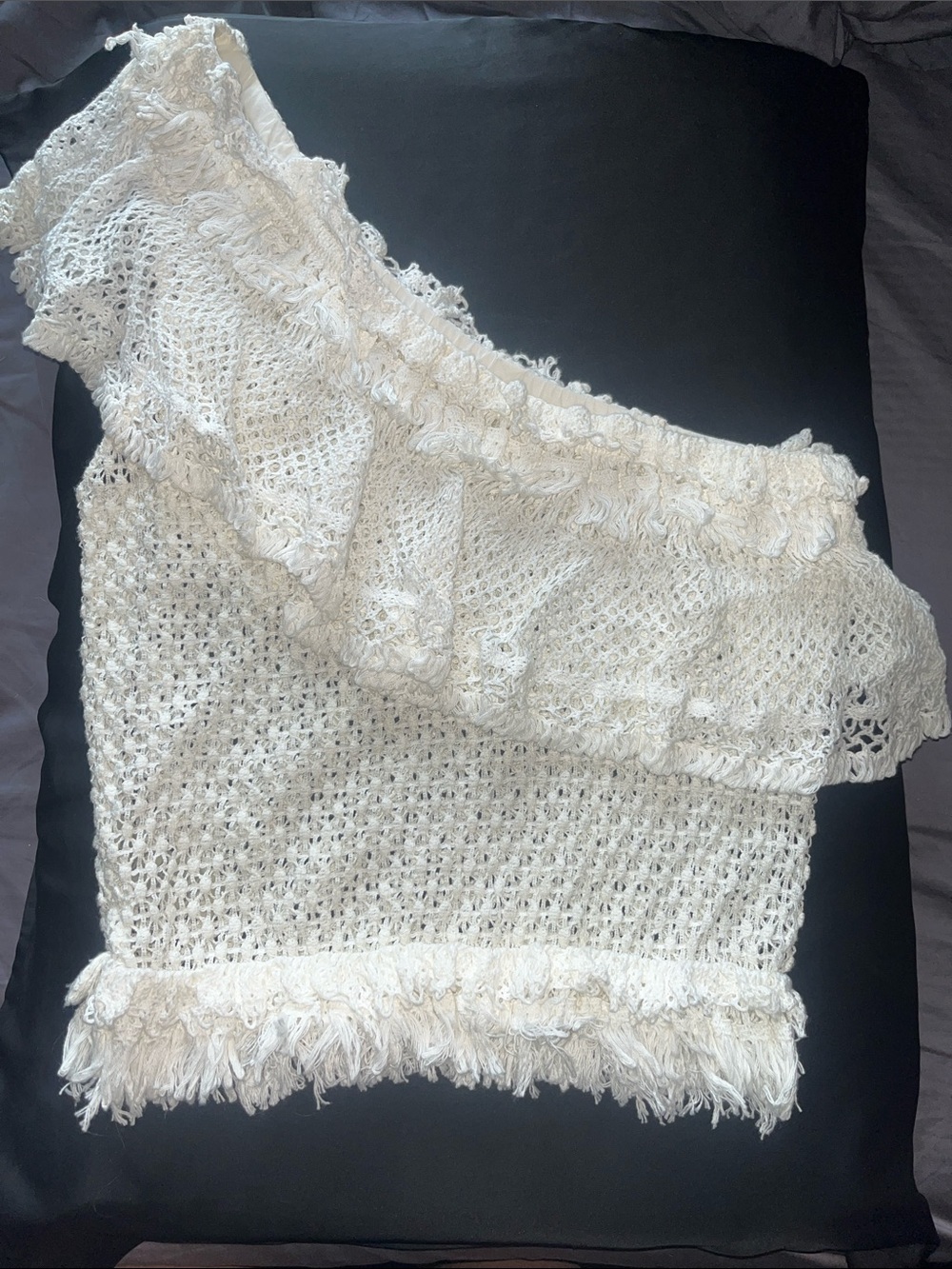 Jonathan Simkhai White One Shoulder Crochet Fringe Top XS Boho Resort Knit
